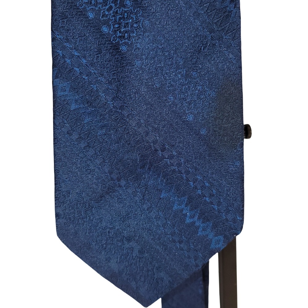 Vintage Tie Navy Blue Geometric Jacquard Textured Wide Retro Classic Menswear - Picture 3 of 6